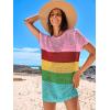imageANRABESS Swimsuit Cover Up for Women 2026 Crochet Bathing Suit Swimwear Mesh Knit Beach Dress Summer Vacation ClothesStripe Rainbow