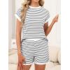 imageANRABESS Women 2 Piece Pajama Lounge Sets Stripe Knit Cap Sleeve Tee Shirts Shorts 2026 Casual Summer Loungewear Shorts SetBlack White Striped