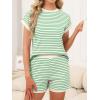 imageANRABESS Women 2 Piece Pajama Lounge Sets Stripe Knit Cap Sleeve Tee Shirts Shorts 2026 Casual Summer Loungewear Shorts SetGreen Beige Striped