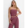 imageANRABESS Women 2 Piece Sets Summer Striped Outfits Matching Tube Top Wide Leg Lounge Pants 2026 Travel Beach Vacation ClothesWine Red Pink Stripe
