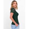 imageANRABESS Women Short Sleeve V Neck Lace Shirts Ribbed Knit Fitted Basic Tee Top 2026 Summer Casual TShirts Going Out OutfitsDeep Green