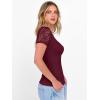 imageANRABESS Women Short Sleeve V Neck Lace Shirts Ribbed Knit Fitted Basic Tee Top 2026 Summer Casual TShirts Going Out OutfitsDeep Red