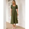 imageANRABESS Women Summer Casual Puff Short Sleeve Square Neck Smocked Button Up High Waist Flowy Vacation Midi Dresses amp PocketsArmy Green