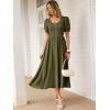 imageANRABESS Women Summer Casual Puff Short Sleeve Square Neck Smocked Button Up High Waist Flowy Vacation Midi Dresses amp PocketsArmy Green