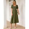 imageANRABESS Women Summer Casual Puff Short Sleeve Square Neck Smocked Button Up High Waist Flowy Vacation Midi Dresses amp PocketsArmy Green