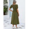 imageANRABESS Women Summer Casual Puff Short Sleeve Square Neck Smocked Button Up High Waist Flowy Vacation Midi Dresses amp PocketsArmy Green