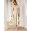 imageANRABESS Women Summer Casual Puff Short Sleeve Square Neck Smocked Button Up High Waist Flowy Vacation Midi Dresses amp PocketsBeige