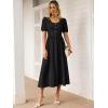 imageANRABESS Women Summer Casual Puff Short Sleeve Square Neck Smocked Button Up High Waist Flowy Vacation Midi Dresses amp PocketsBlack