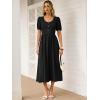 imageANRABESS Women Summer Casual Puff Short Sleeve Square Neck Smocked Button Up High Waist Flowy Vacation Midi Dresses amp PocketsBlack
