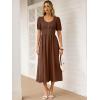 imageANRABESS Women Summer Casual Puff Short Sleeve Square Neck Smocked Button Up High Waist Flowy Vacation Midi Dresses amp PocketsBrown
