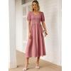 imageANRABESS Women Summer Casual Puff Short Sleeve Square Neck Smocked Button Up High Waist Flowy Vacation Midi Dresses amp PocketsDusty Rose