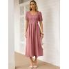 imageANRABESS Women Summer Casual Puff Short Sleeve Square Neck Smocked Button Up High Waist Flowy Vacation Midi Dresses amp PocketsDusty Rose