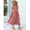 imageANRABESS Women Summer Casual Puff Short Sleeve Square Neck Smocked Button Up High Waist Flowy Vacation Midi Dresses amp PocketsDusty Rose