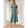imageANRABESS Women Summer Casual Puff Short Sleeve Square Neck Smocked Button Up High Waist Flowy Vacation Midi Dresses amp PocketsLake