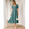 imageANRABESS Women Summer Casual Puff Short Sleeve Square Neck Smocked Button Up High Waist Flowy Vacation Midi Dresses amp PocketsLake