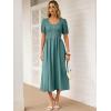 imageANRABESS Women Summer Casual Puff Short Sleeve Square Neck Smocked Button Up High Waist Flowy Vacation Midi Dresses amp PocketsLake