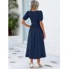 imageANRABESS Women Summer Casual Puff Short Sleeve Square Neck Smocked Button Up High Waist Flowy Vacation Midi Dresses amp PocketsNavy Blue