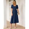 imageANRABESS Women Summer Casual Puff Short Sleeve Square Neck Smocked Button Up High Waist Flowy Vacation Midi Dresses amp PocketsNavy Blue