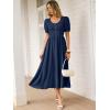 imageANRABESS Women Summer Casual Puff Short Sleeve Square Neck Smocked Button Up High Waist Flowy Vacation Midi Dresses amp PocketsNavy Blue