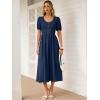 imageANRABESS Women Summer Casual Puff Short Sleeve Square Neck Smocked Button Up High Waist Flowy Vacation Midi Dresses amp PocketsNavy Blue