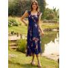 imageANRABESS Women Summer Floral Midi Dress Sleeveless Boho Flowy Smocked RuffleTulle Beach Vacation Wedding Guest Party DressesBrown Floral Dark Blue