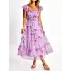 imageANRABESS Women Summer Floral Midi Dress Sleeveless Boho Flowy Smocked RuffleTulle Beach Vacation Wedding Guest Party DressesPurple Rose