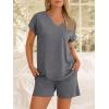 imageANRABESS Women Summer Two Piece Lounge Sets Top Matching Shorts Pajama Set 2026 Spring Casual Outfits Beach Vacation ClothesGray