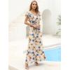 imageANRABESS Women V Neck Ruffle Sleeve Floral Pleated Maxi Dresses Summer Boho Belt Empire Waist Wedding Guest Party Flowy DressApricot Floral
