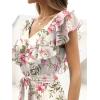 imageANRABESS Women V Neck Ruffle Sleeve Floral Pleated Maxi Dresses Summer Boho Belt Empire Waist Wedding Guest Party Flowy DressFloral Pink Rose