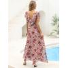 imageANRABESS Women V Neck Ruffle Sleeve Floral Pleated Maxi Dresses Summer Boho Belt Empire Waist Wedding Guest Party Flowy DressFloral Red Rose