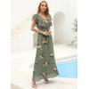 imageANRABESS Women V Neck Ruffle Sleeve Floral Pleated Maxi Dresses Summer Boho Belt Empire Waist Wedding Guest Party Flowy DressYellow Floral Green