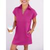 imageANRABESS Womens 2026 Summer Collared V Neck Tshirt Dress Casual Cap Sleeve Spring Mini Vacation Dresses with PocketsHot Pink