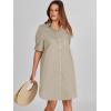 imageANRABESS Womens Button Down Shirt Dress Summer Short Sleeve Business Casual Shift Dresses with Pockets 2026 TrendyKhaki