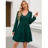 imageANRABESS Womens Long Sleeve Dress 2026 Fall Casual V Neck Tiered Flowy Short Dresses Spring Beach Travel Vacation ClothesDeep Green