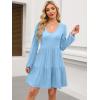 imageANRABESS Womens Long Sleeve Dress 2026 Fall Casual V Neck Tiered Flowy Short Dresses Spring Beach Travel Vacation ClothesLight Blue