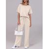 imageANRABESS Womens Lounge Sets 2 Piece Outfits 2026 Summer Casual Short Sleeve Sweatsuits Matching Tracksuits Wide Leg Pant SetApricot