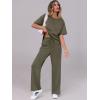 imageANRABESS Womens Lounge Sets 2 Piece Outfits 2026 Summer Casual Short Sleeve Sweatsuits Matching Tracksuits Wide Leg Pant SetArmy Green