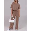 imageANRABESS Womens Lounge Sets 2 Piece Outfits 2026 Summer Casual Short Sleeve Sweatsuits Matching Tracksuits Wide Leg Pant SetBrown
