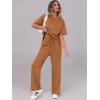 imageANRABESS Womens Lounge Sets 2 Piece Outfits 2026 Summer Casual Short Sleeve Sweatsuits Matching Tracksuits Wide Leg Pant SetRust