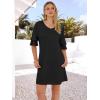 imageANRABESS Womens Summer Dresses 2026 Ruffle Sleeve V Neck Casual A Line Tshirt Mini Dress Beach Vacation Clothes with PocketsBlack
