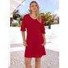 imageANRABESS Womens Summer Dresses 2026 Ruffle Sleeve V Neck Casual A Line Tshirt Mini Dress Beach Vacation Clothes with PocketsRed
