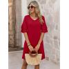 imageANRABESS Womens Summer Dresses 2026 Ruffle Sleeve V Neck Casual A Line Tshirt Mini Dress Beach Vacation Clothes with PocketsRed