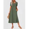 imageANRABESS Womens Summer Midi Dress Short Sleeve Button Up Crewneck Casual 2026 Beach Vacation Loose Dresses with PocketsArmy Green
