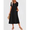 imageANRABESS Womens Summer Midi Dress Short Sleeve Button Up Crewneck Casual 2026 Beach Vacation Loose Dresses with PocketsBlack