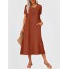 imageANRABESS Womens Summer Midi Dress Short Sleeve Button Up Crewneck Casual 2026 Beach Vacation Loose Dresses with PocketsRust Red