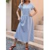 imageANRABESS Womens Summer Midi Dress Striped Casual Short Sleeve Crewneck Empire Waist 2026 Flowy Long Beach Dress with PocketsBlue White Stripe