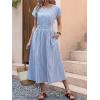 imageANRABESS Womens Summer Midi Dress Striped Casual Short Sleeve Crewneck Empire Waist 2026 Flowy Long Beach Dress with PocketsBlue White Stripe