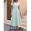 imageANRABESS Womens Summer Midi Dress Striped Casual Short Sleeve Crewneck Empire Waist 2026 Flowy Long Beach Dress with PocketsGreen White Stripe