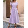imageANRABESS Womens Summer Midi Dress Striped Casual Short Sleeve Crewneck Empire Waist 2026 Flowy Long Beach Dress with PocketsPurple White Stripe