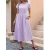 imageANRABESS Womens Summer Midi Dress Striped Casual Short Sleeve Crewneck Empire Waist 2026 Flowy Long Beach Dress with PocketsPurple White Stripe